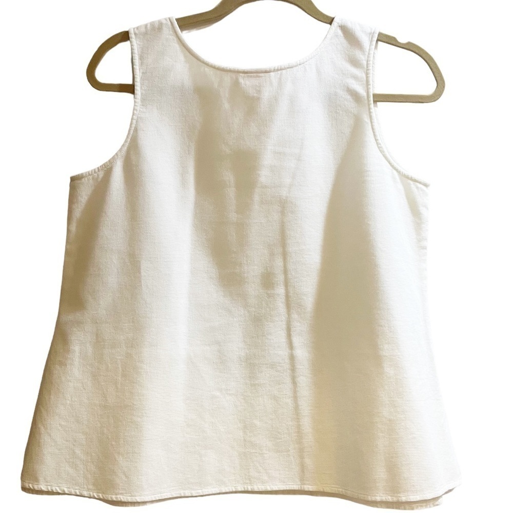 Whitewash 100% Cotton Pique Tank Top with Sheer Embroidered Hem On Front Sz M - Picture 2 of 8